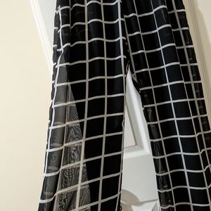 Elegant Black Grid Wide Leg Pants